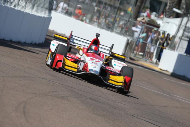 Marco Andretti sets up for Turn 12 during practice for the Firestone Grand Prix of St. Petersburg -- Photo by: Joe Skibinski