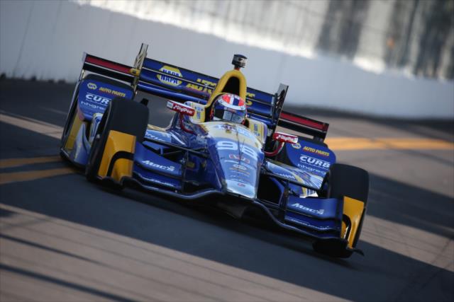 Alexander Rossi sets up for Turn 10 during practice for the Firestone Grand Prix of St. Petersburg -- Photo by: Joe Skibinski