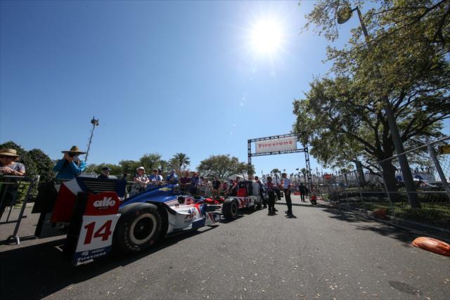 A.J. Foyt Racing rolls out the No. 14 ABC Supply Chevrolet of Carlos Munoz onto pit lane prior to practice for the Firestone Grand Prix of St. Petersburg -- Photo by: Joe Skibinski