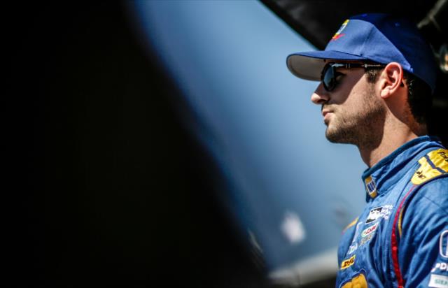 Alexander Rossi looks down pit lane prior to practice for the Firestone Grand Prix of St. Petersburg -- Photo by: Shawn Gritzmacher