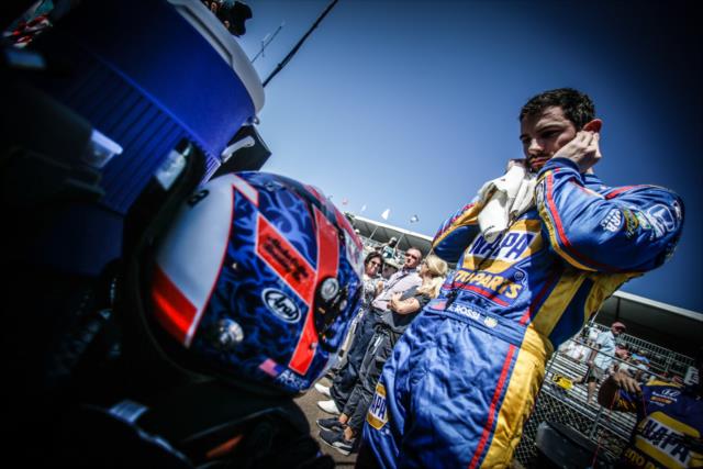 Alexander Rossi gets prepared for practice along pit lane at St. Petersburg -- Photo by: Shawn Gritzmacher