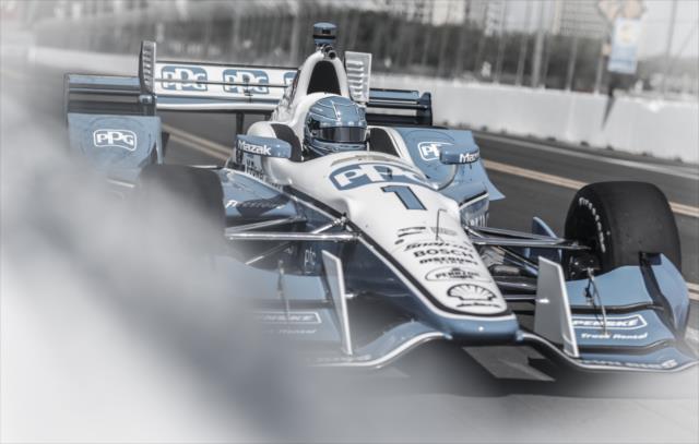 Simon Pagenaud streaks down the backstretch during practice for the Firestone Grand Prix of St. Petersburg -- Photo by: Shawn Gritzmacher