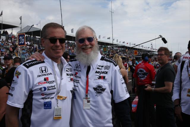 David Letterman and NBC's Brian Williams on pit lane during pre-race festivities for the Firestone Grand Prix of St. Petersburg -- Photo by: Chris Jones