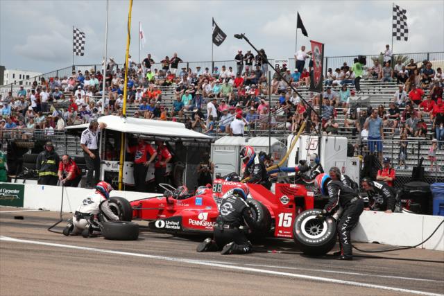 Graham Rahal comes in for tires and fuel on pit lane during the Firestone Grand Prix of St. Petersburg -- Photo by: Chris Jones