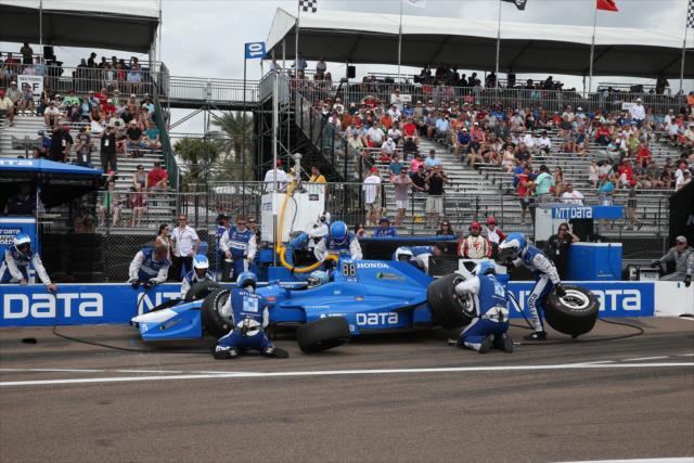 Tony Kanaan comes in for tires and fuel on pit lane during the Firestone Grand Prix of St. Petersburg -- Photo by: Chris Jones