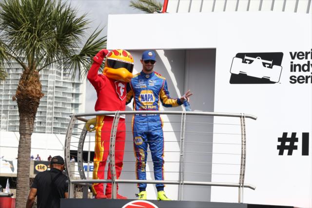 Alexander Rossi is introduced during pre-race festivities for the Firestone Grand Prix of St. Petersburg -- Photo by: Chris Jones
