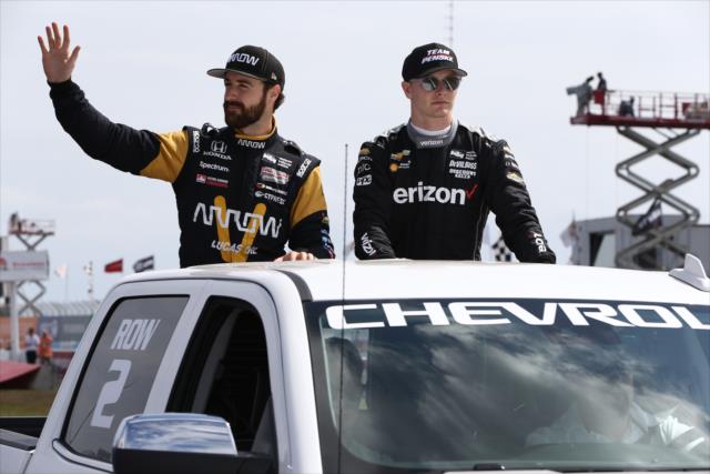 James Hinchcliffe and Josef Newgarden taking their parade lap during pre-race festivities for the Firestone Grand Prix of St. Petersburg -- Photo by: Chris Jones