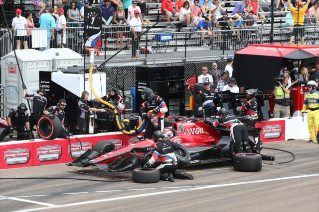 Mikhail Aleshin comes in for tires and fuel on pit lane during the Firestone Grand Prix of St. Petersburg -- Photo by: Chris Jones