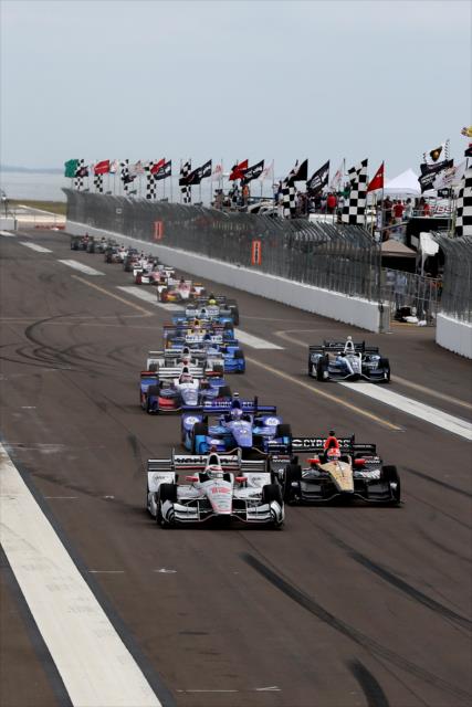 Will Power leads the field down the frontstretch to complete the first lap of the Firestone Grand Prix of St. Petersburg -- Photo by: Chris Jones