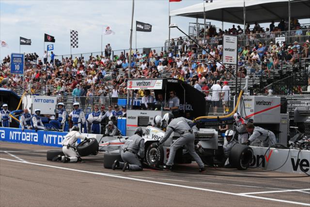 Josef Newgarden comes in for tires and fuel on pit lane during the Firestone Grand Prix of St. Petersburg -- Photo by: Chris Jones