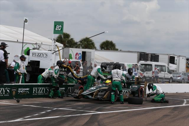 Spencer Pigot gets service from his Ed Carpenter Racing team on pit lane during the Firestone Grand Prix of St. Petersburg -- Photo by: Chris Jones