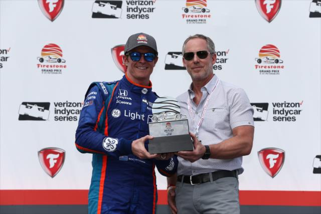 Scott Dixon accepts his 3rd Place trophy in Victory Circle following the Firestone Grand Prix of St. Petersburg -- Photo by: Chris Jones