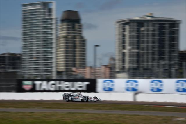 Josef Newgarden streaks toward Turn 13 during the final warmup for the Firestone Grand Prix of St. Petersburg -- Photo by: Chris Owens