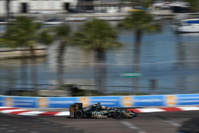 Spencer Pigot apexes Turn 10 at Dan Wheldon Way during the final warmup for the Firestone Grand Prix of St. Petersburg -- Photo by: Chris Owens