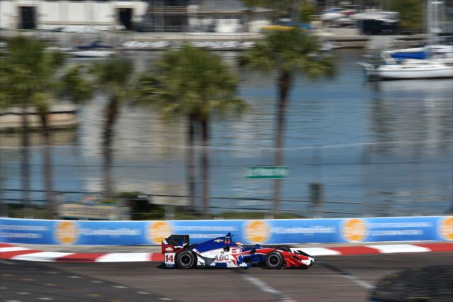 Carlos Munoz apexes Turn 10 at Dan Wheldon Way during the final warmup for the Firestone Grand Prix of St. Petersburg -- Photo by: Chris Owens