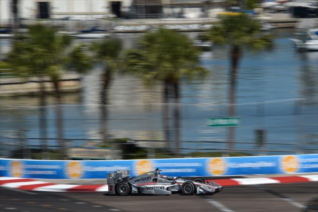 Josef Newgarden apexes Turn 10 at Dan Wheldon Way during the final warmup for the Firestone Grand Prix of St. Petersburg -- Photo by: Chris Owens