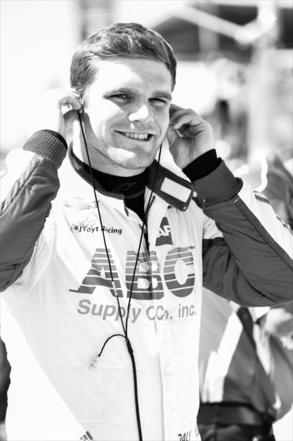 Conor Daly adjusts his earpieces prior to the start of the final warmup for the Firestone Grand Prix of St. Petersburg -- Photo by: Chris Owens