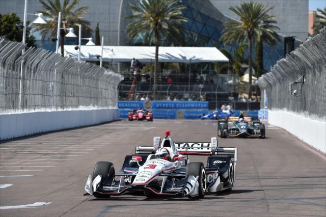 Helio Castroneves dives into Turn 11 during the final warmup for the Firestone Grand Prix of St. Petersburg -- Photo by: Chris Owens