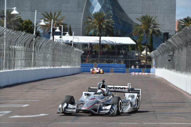 Josef Newgarden dives into Turn 11 during the final warmup for the Firestone Grand Prix of St. Petersburg -- Photo by: Chris Owens