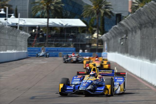 Alexander Rossi dives into Turn 11 during the final warmup for the Firestone Grand Prix of St. Petersburg -- Photo by: Chris Owens