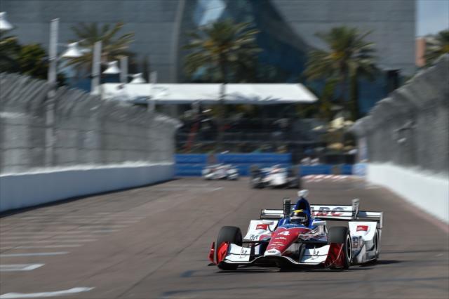 Conor Daly dives into Turn 11 during the final warmup for the Firestone Grand Prix of St. Petersburg -- Photo by: Chris Owens