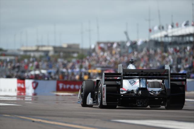 Josef Newgarden streaks down the frontstretch during the final warmup for the Firestone Grand Prix of St. Petersburg -- Photo by: Chris Owens