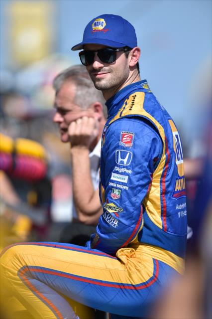 Alexander Rossi sits along pit lane following the final warmup for the Firestone Grand Prix of St. Petersburg -- Photo by: Chris Owens