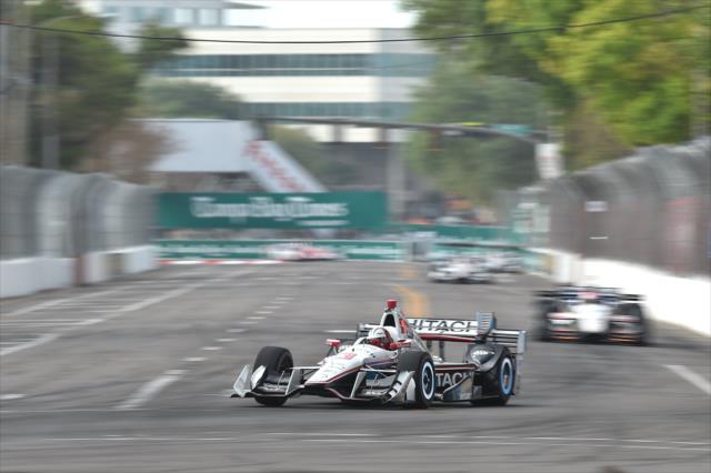 Helio Castroneves makes his entrance into Turn 4 during the Firestone Grand Prix of St. Petersburg -- Photo by: Chris Owens
