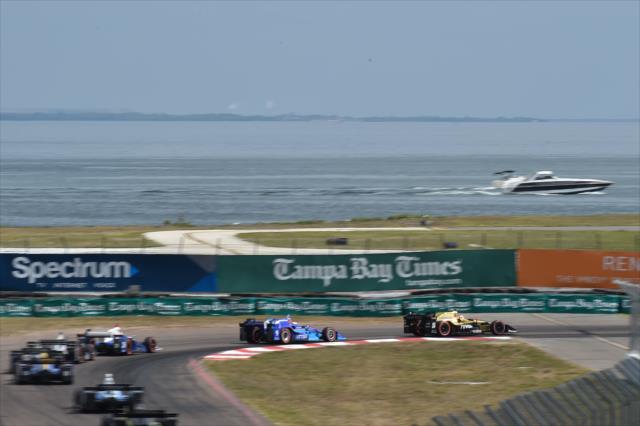 James Hinchcliffe leads a group through Turn 13 during the Firestone Grand Prix of St. Petersburg -- Photo by: Chris Owens