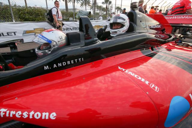 NFL wide receiver Vincent Jackson getting ready to take a ride in the two seater at the Firestone Grand Prix of St. Petersburg. -- Photo by: Joe Skibinski