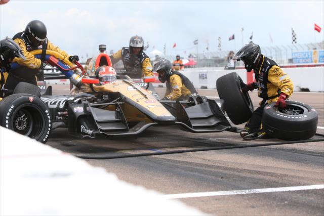 James Hinchcliffe comes in for tires and fuel on pit lane during the Firestone Grand Prix of St. Petersburg -- Photo by: Joe Skibinski