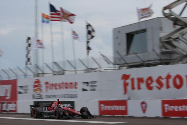 Mikhail Aleshin streaks down the frontstretch during the Firestone Grand Prix of St. Petersburg -- Photo by: Joe Skibinski