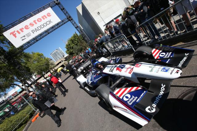 The No. 15 United Rentals Honda of Graham Rahal is wheeled out to pit lane prior to practice for the Firestone Grand Prix of St. Petersburg -- Photo by: Chris Jones
