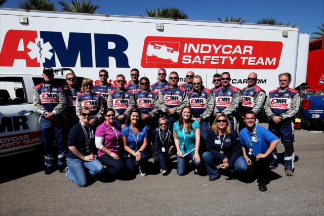 The Johns Hopkins All Children's Hospital medical simulation team and Dr. Jennifer Arnold, M.D. visit with the AMR INDYCAR Safety Team at the Firestone Grand Prix of St. Petersburg -- Photo by: Chris Jones
