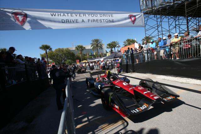 The No. 6 Lucas Oil Honda of Robert Wickens is wheeled out to pit lane prior to practice for the Firestone Grand Prix of St. Petersburg -- Photo by: Chris Jones