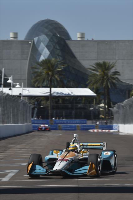 Gabby Chaves dives into Turn 11 during practice for the Firestone Grand Prix of St. Petersburg -- Photo by: Chris Owens