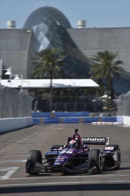 Jack Harvey dives into Turn 1 during practice for the Firestone Grand Prix of St. Petersburg -- Photo by: Chris Owens