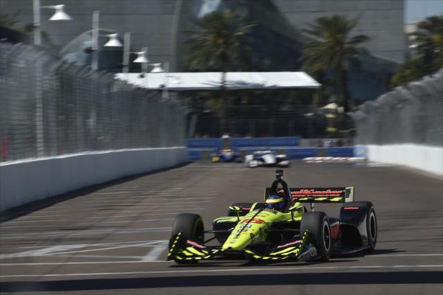 Sebastien Bourdais makes his approach into Turn 11 during practice for the Firestone Grand Prix of St. Petersburg -- Photo by: Chris Owens