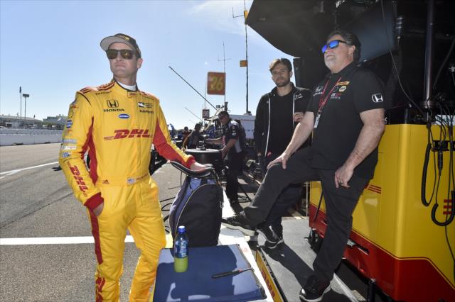 Ryan Hunter-Reay and team owner Michael Andretti look down pit lane prior to practice for the Firestone Grand Prix of St. Petersburg -- Photo by: Chris Owens