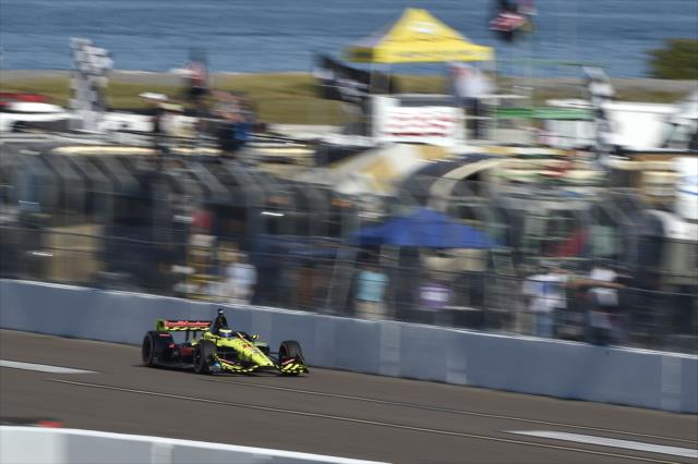 Sebastien Bourdais races down the frontstretch during practice for the Firestone Grand Prix of St. Petersburg -- Photo by: Chris Owens