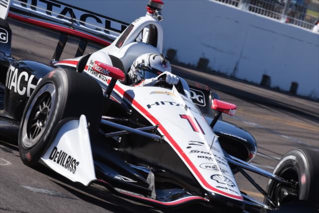 Josef Newgarden throws his car into Turn 10 during practice for the Firestone Grand Prix of St. Petersburg -- Photo by: James  Black