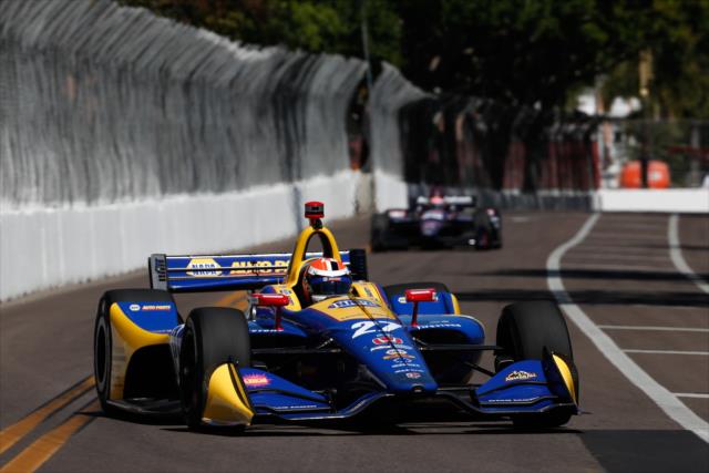 Alexander Rossi sails down the backstretch during practice for the Firestone Grand Prix of St. Petersburg -- Photo by: Joe Skibinski