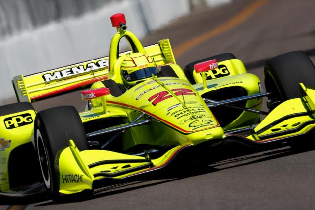 Simon Pagenaud sets up for Turn 10 during practice for the Firestone Grand Prix of St. Petersburg -- Photo by: Joe Skibinski