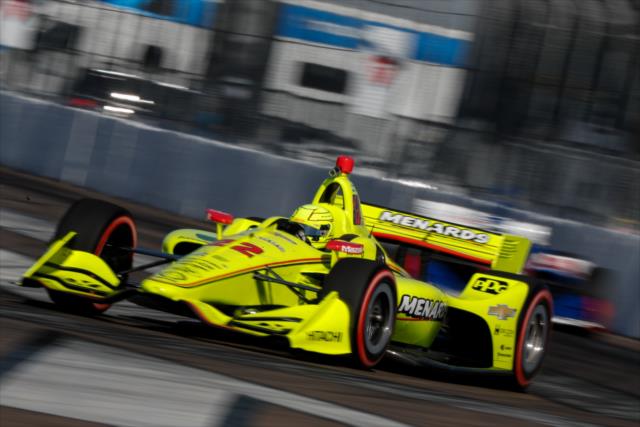 Simon Pagenaud dives into Turn 1 during practice for the Firestone Grand Prix of St. Petersburg -- Photo by: Joe Skibinski