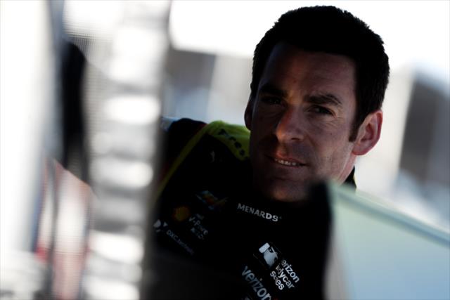 Simon Pagenaud reviews data with his team along pit lane following practice for the Firestone Grand Prix of St. Petersburg -- Photo by: Joe Skibinski