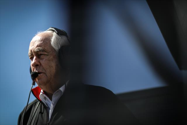 Team owner Roger Penske watches from his pit stand during practice for the Firestone Grand Prix of St. Petersburg -- Photo by: Shawn Gritzmacher