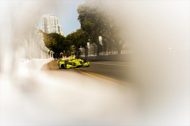 Simon Pagenaud sets up for the backstretch kink during practice for the Firestone Grand Prix of St. Petersburg -- Photo by: Shawn Gritzmacher