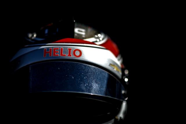 The helmet stripe of Will Power honoring Helio Castroneves at St. Petersburg -- Photo by: Shawn Gritzmacher