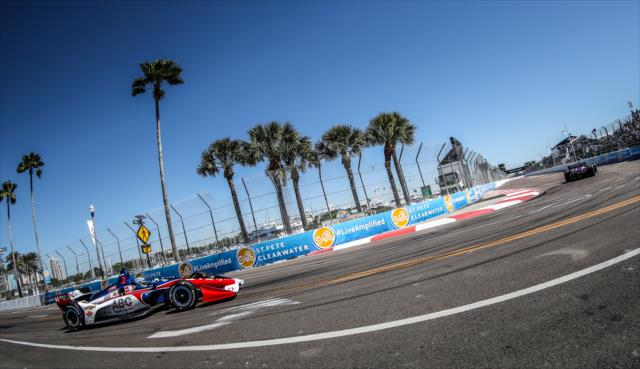 Tony Kanaan sets up for Turn 10 during practice for the Firestone Grand Prix of St. Petersburg -- Photo by: Shawn Gritzmacher