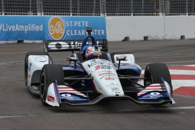 Graham Rahal starts his exit of Turn 10 during practice for the Firestone Grand Prix of St. Petersburg -- Photo by: Chris Jones